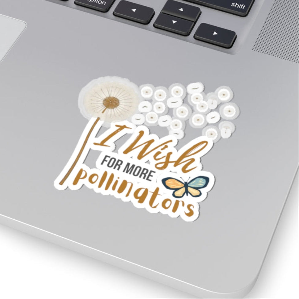 I Wish for More Pollinators Sticker — Dandelion & Butterfly Eco-Friendly Kiss-Cut Sticker