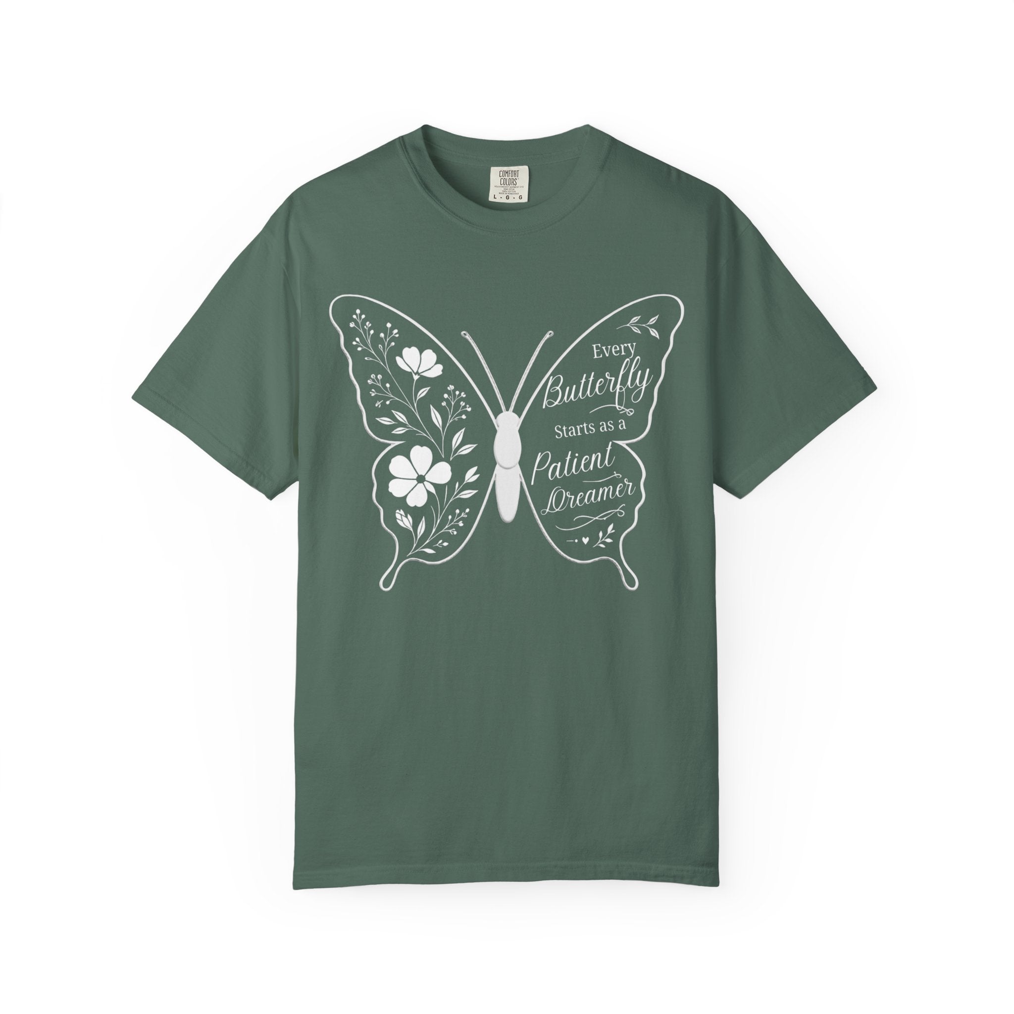 Delicate Floral Butterfly With Quote T-Shirt | Minimal Outline Inset Design