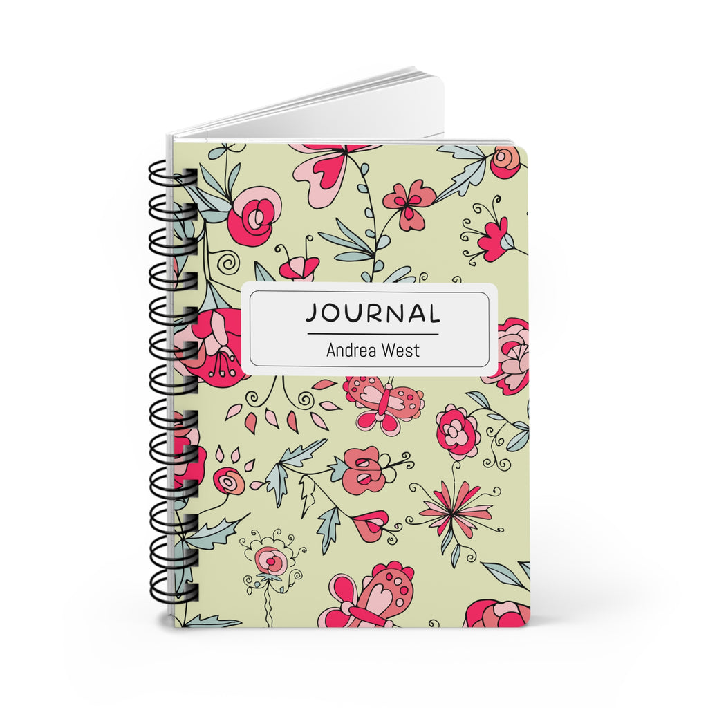 Personalizable Floral Butterfly Pattern Spiral Bound Journal