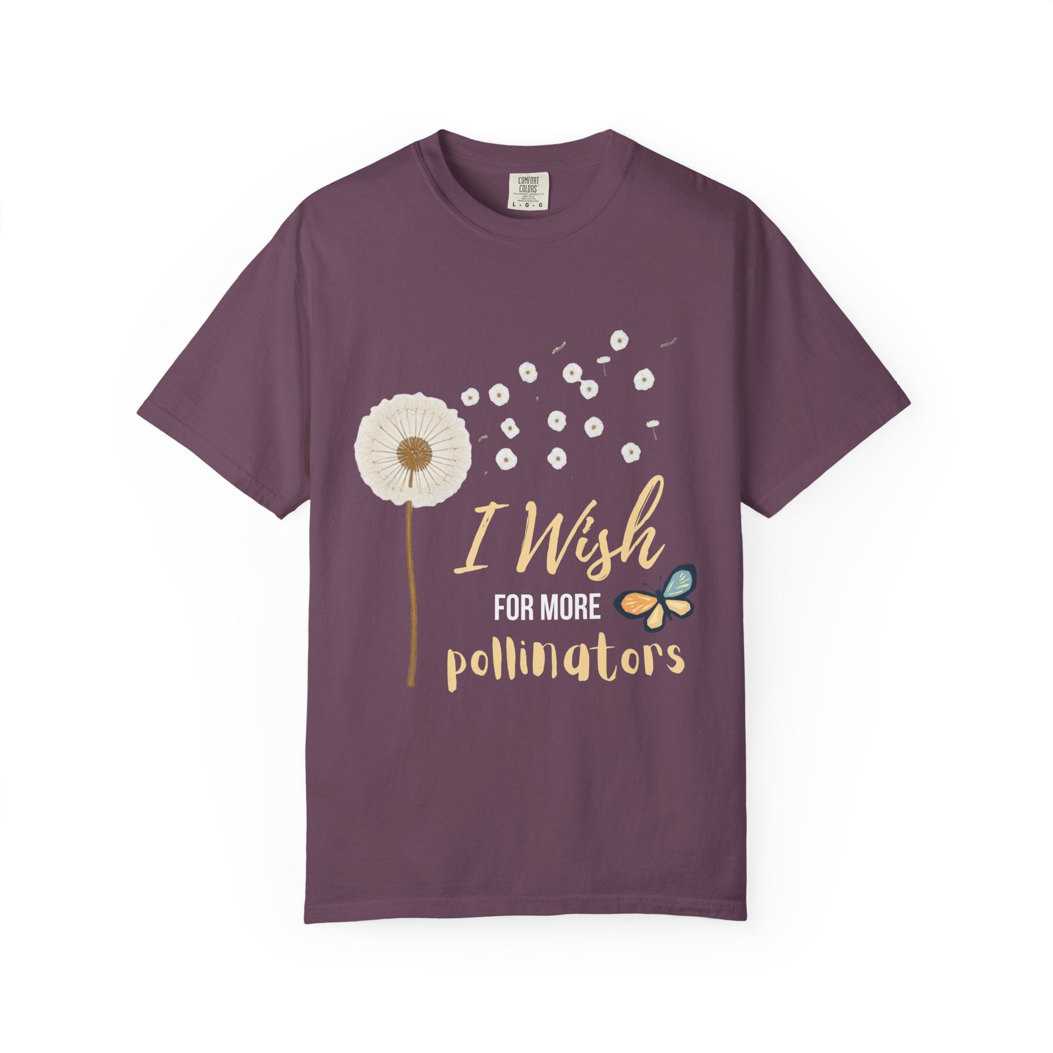 Comfort Colors I Wish For More Pollinators T-Shirt | Dandelion and Butterfly Nature Design