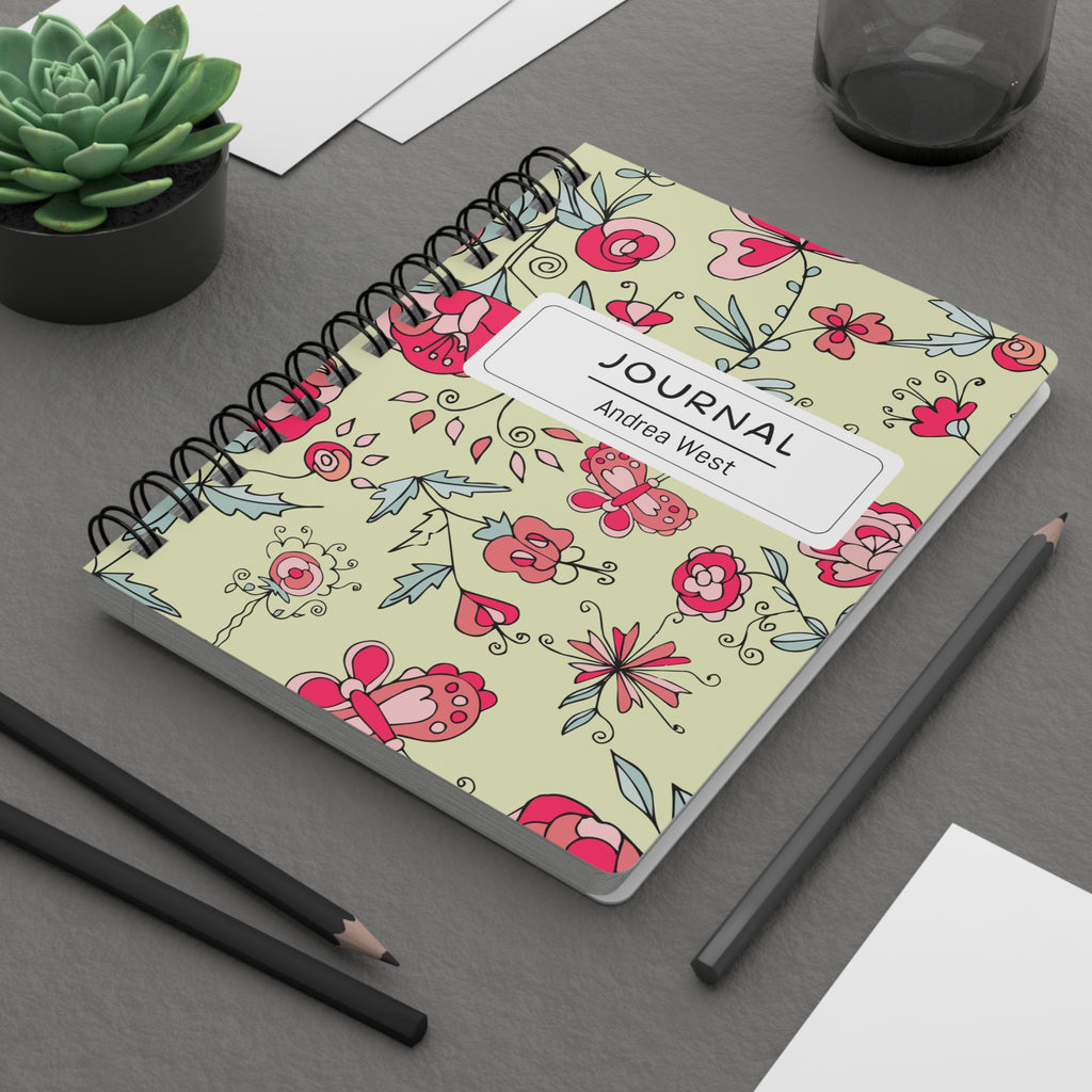 Personalizable Floral Butterfly Pattern Spiral Bound Journal