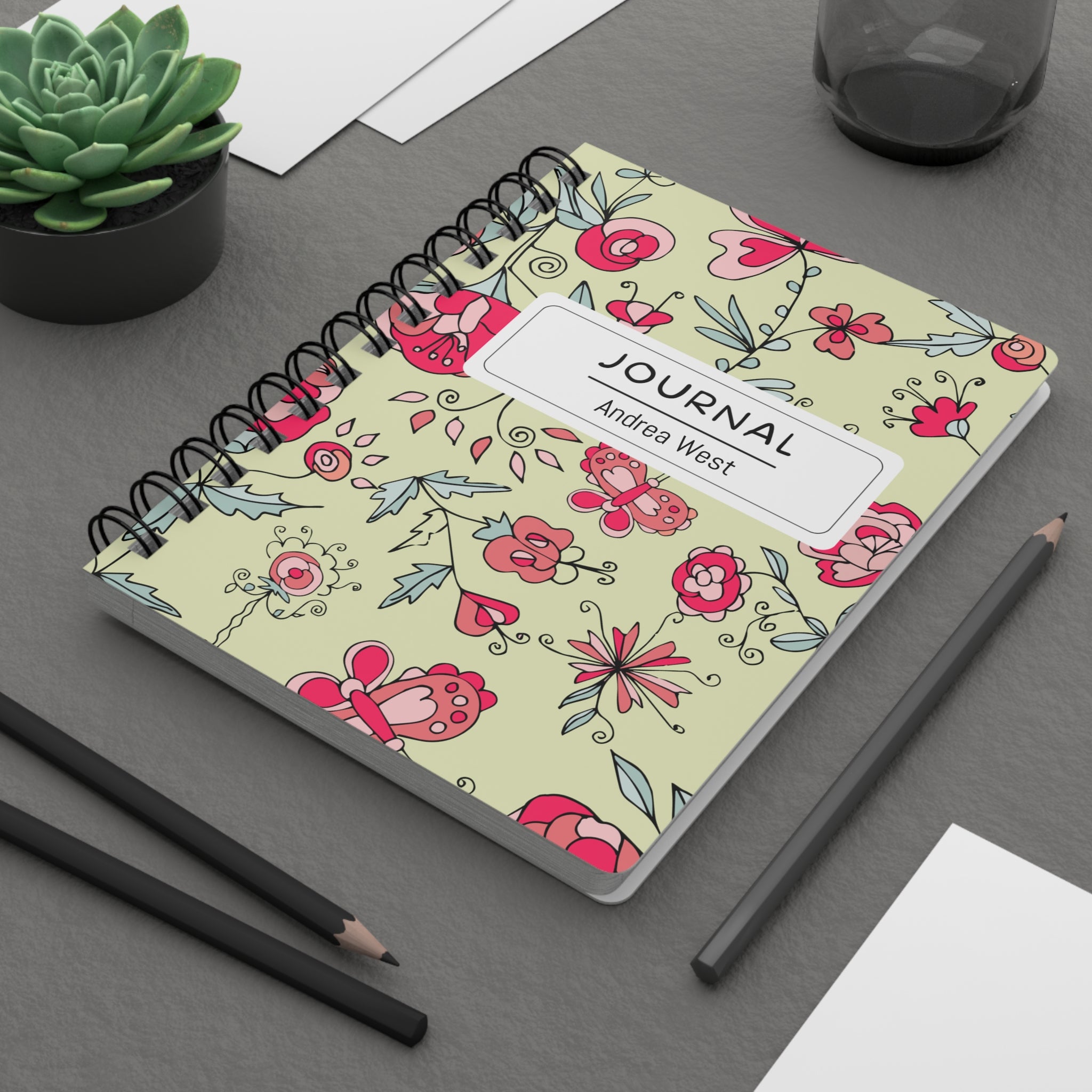 Personalizable Floral Butterfly Pattern Spiral Bound Journal