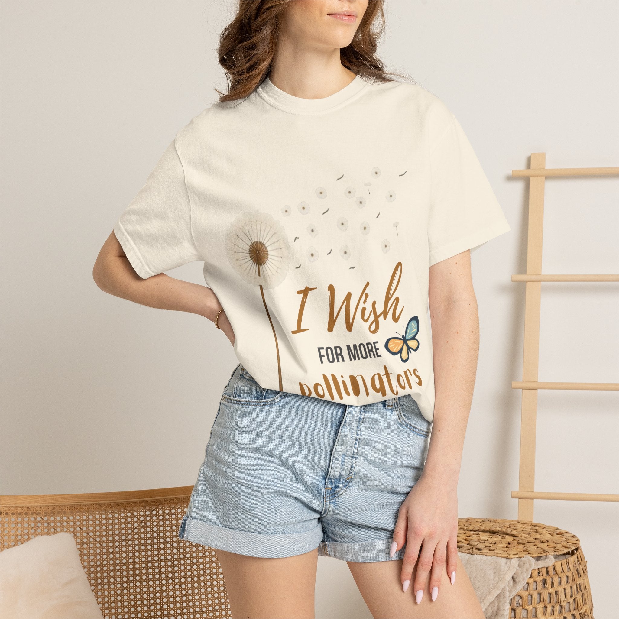 Comfort Colors I Wish For More Pollinators T-Shirt | Dandelion and Butterfly Nature Design