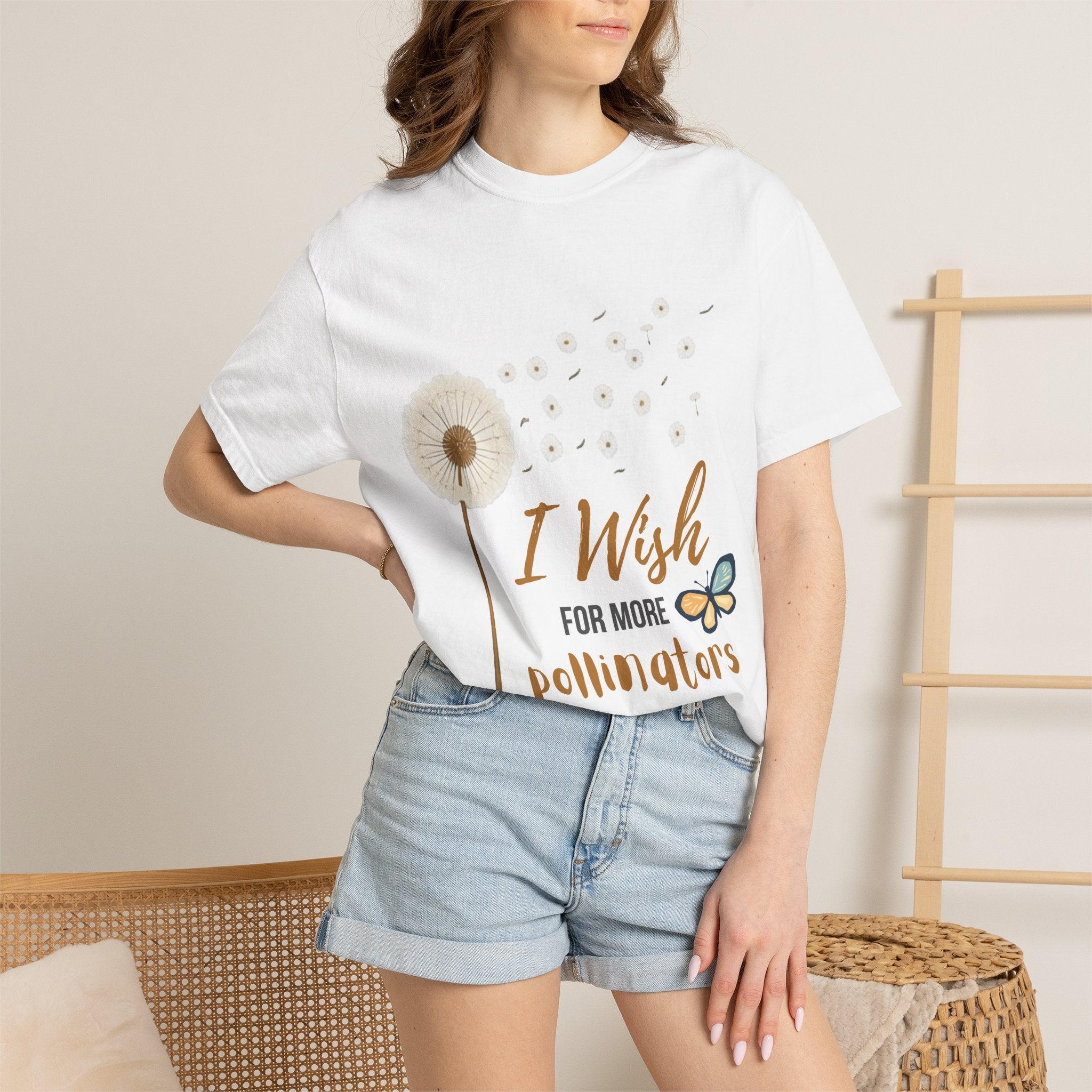 Comfort Colors I Wish For More Pollinators T-Shirt | Dandelion and Butterfly Nature Design
