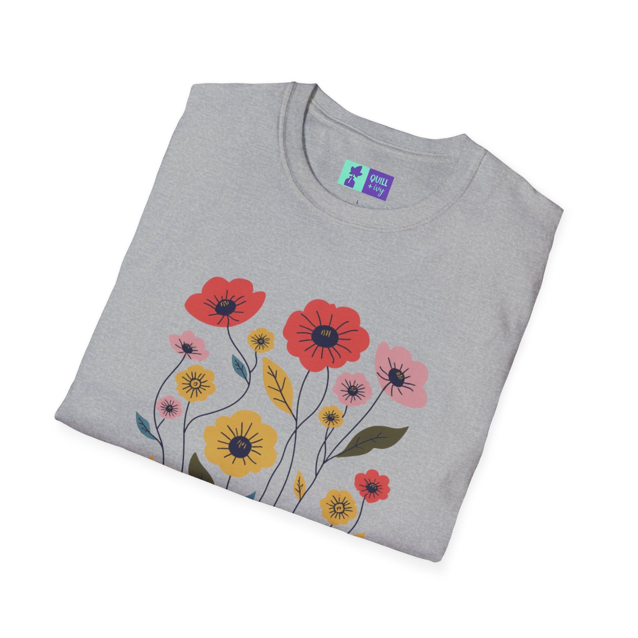 Wildflowers floral illustration T-Shirt | colorful poppy bouquet, inspirational T-Shirt