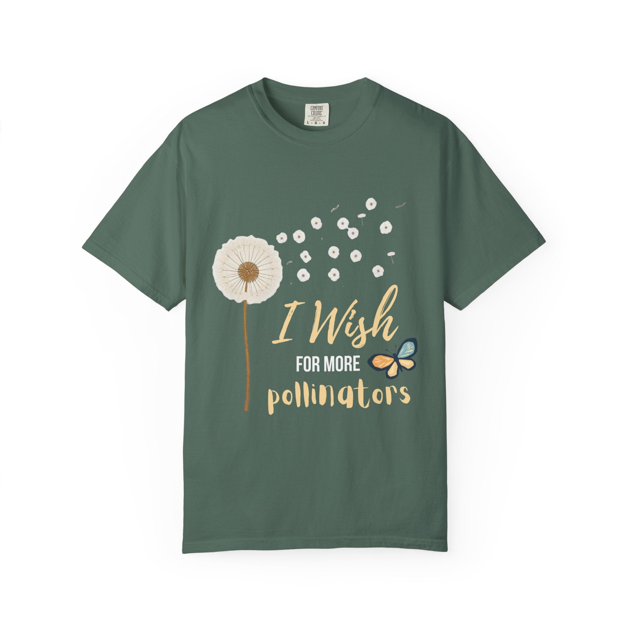Comfort Colors I Wish For More Pollinators T-Shirt | Dandelion and Butterfly Nature Design