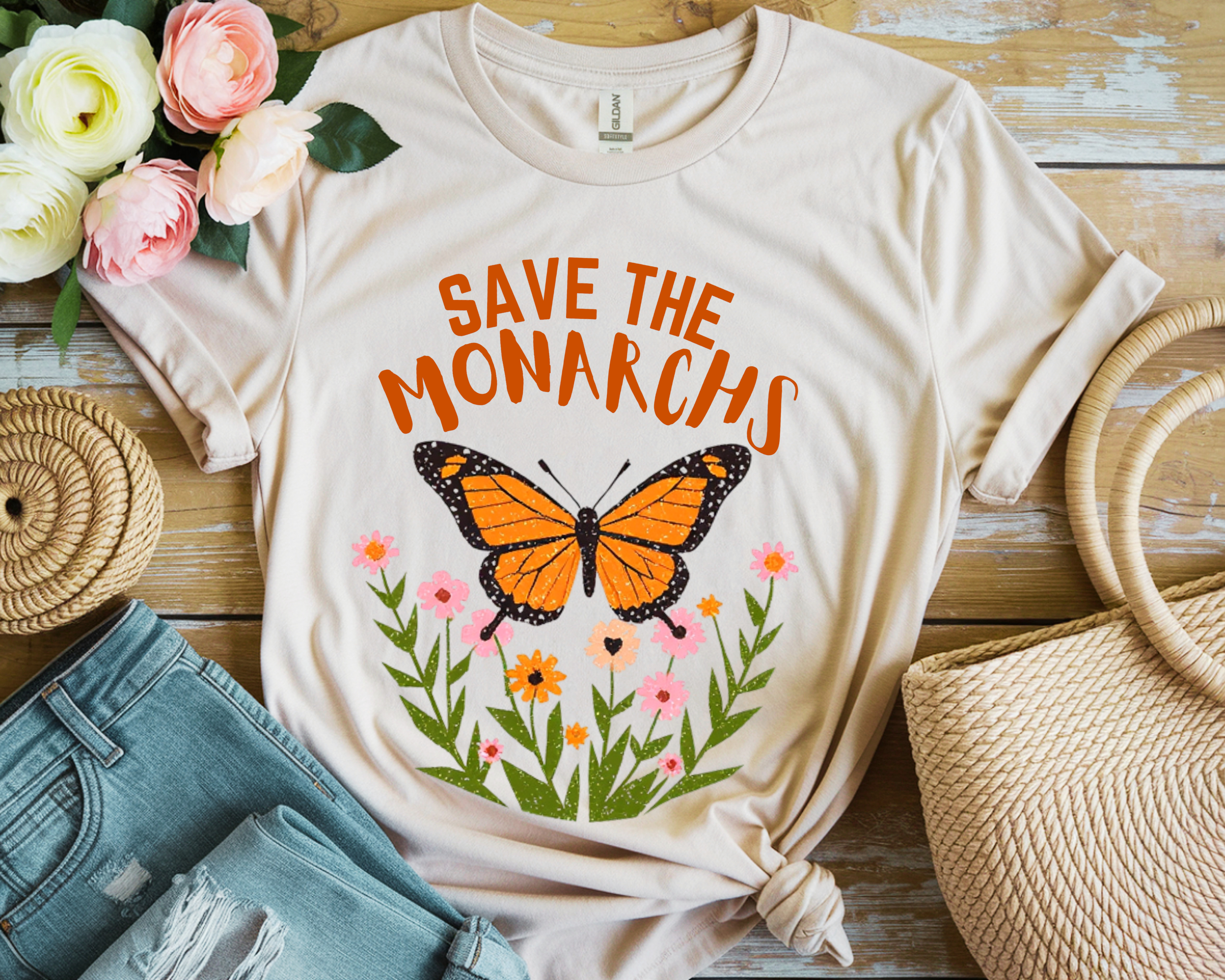 Save the Monarchs T-Shirt | Monarch Butterfly Floral Tee