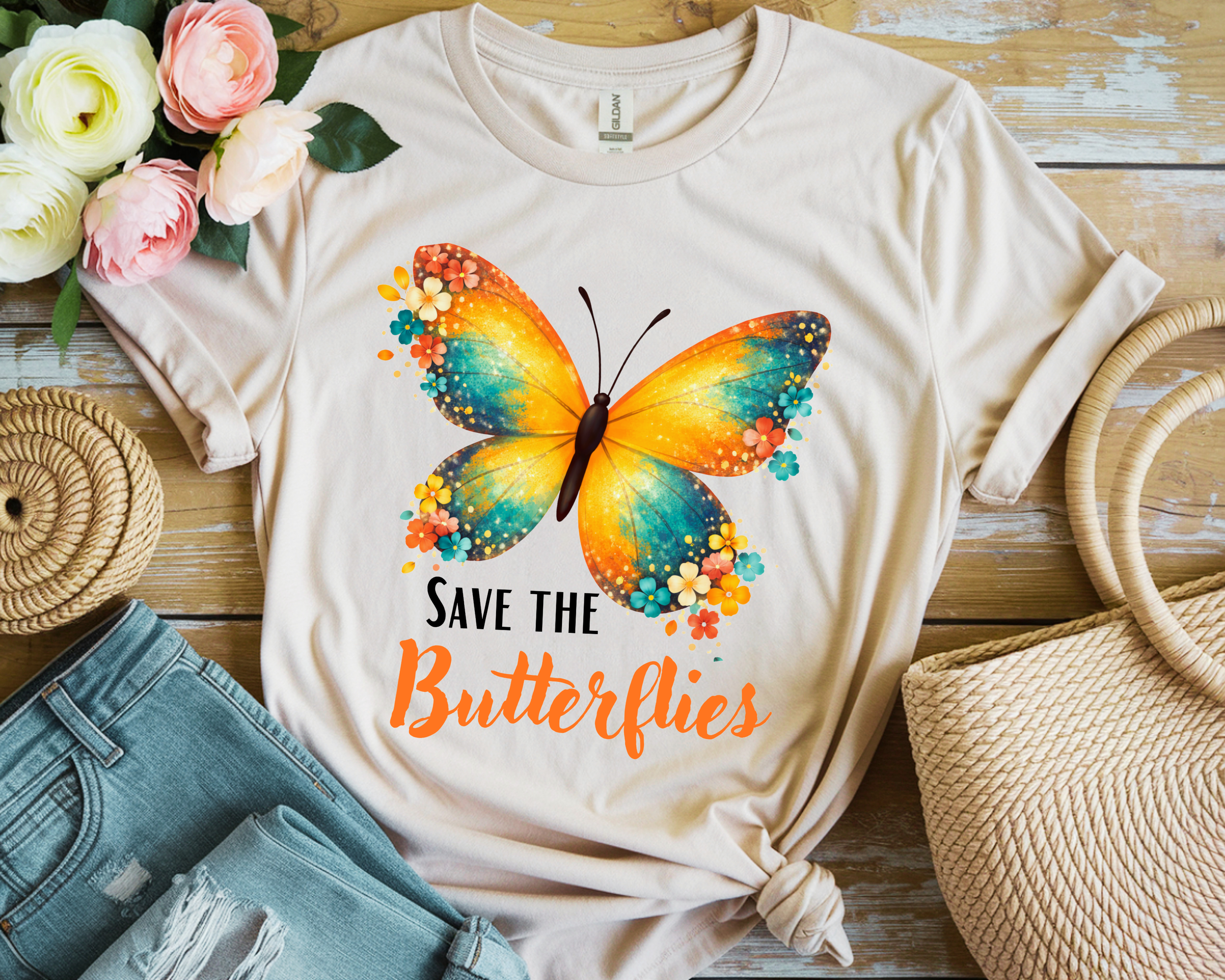 Save The Butterflies T-Shirt | Colorful Butterfly Conservation Tee