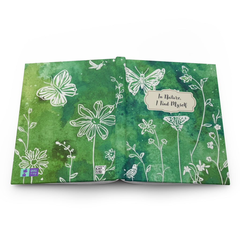In Nature I Find Myself Hardcover Journal | Green Watercolor Butterflies & Wildflowers