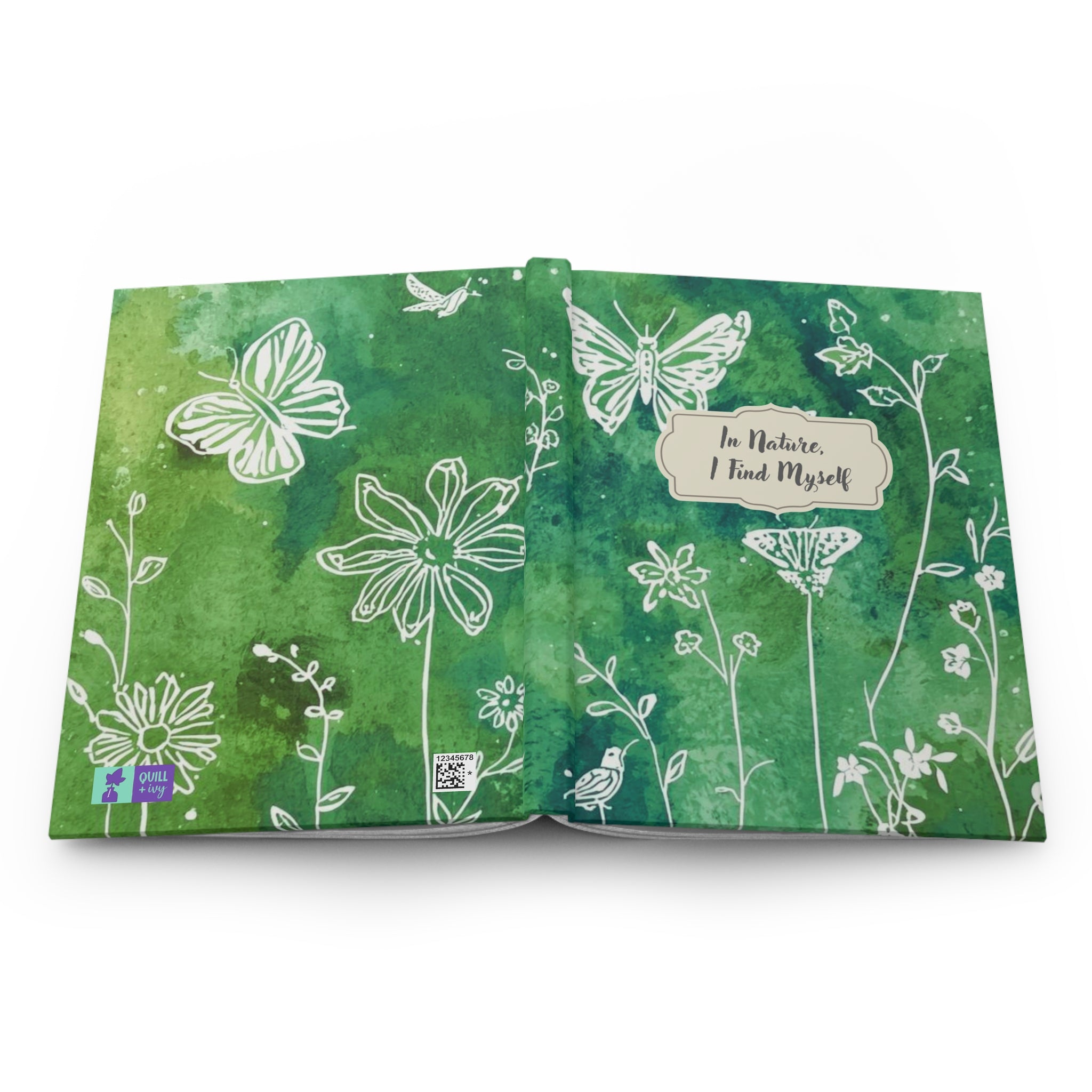 In Nature I Find Myself Hardcover Journal | Green Watercolor Butterflies & Wildflowers