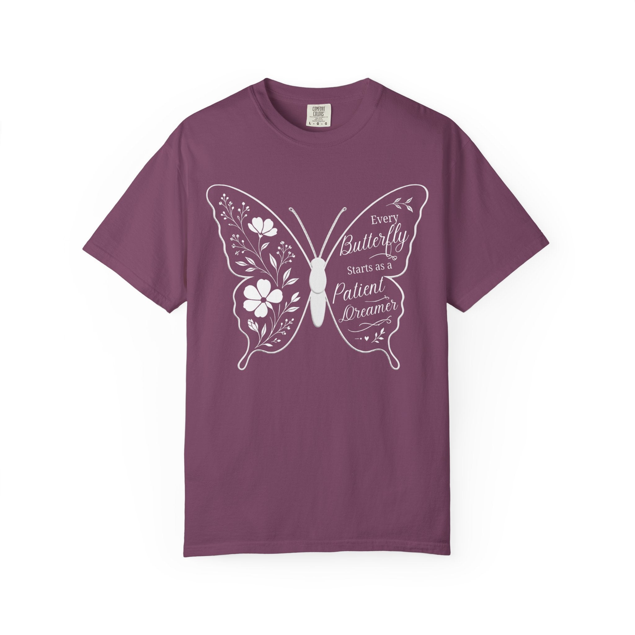 Delicate Floral Butterfly With Quote T-Shirt | Minimal Outline Inset Design