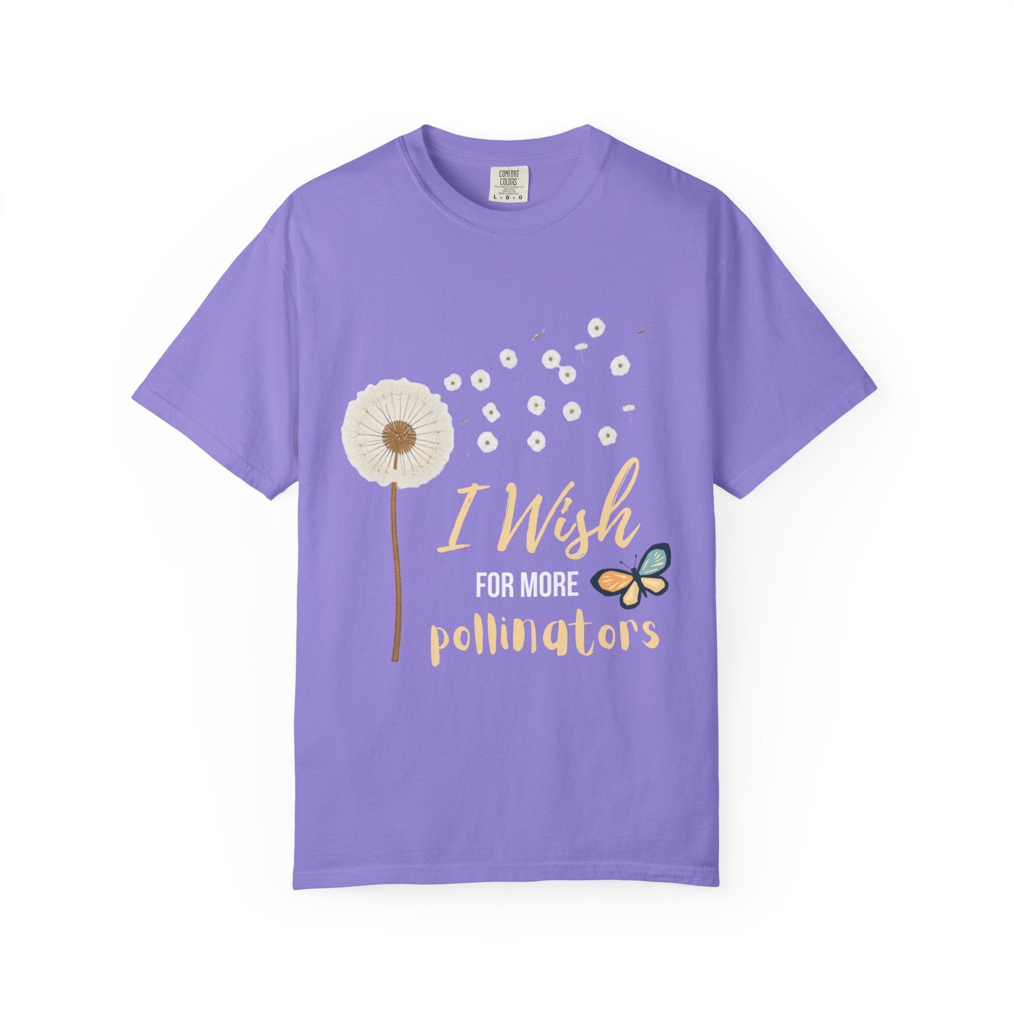 Comfort Colors I Wish For More Pollinators T-Shirt | Dandelion and Butterfly Nature Design