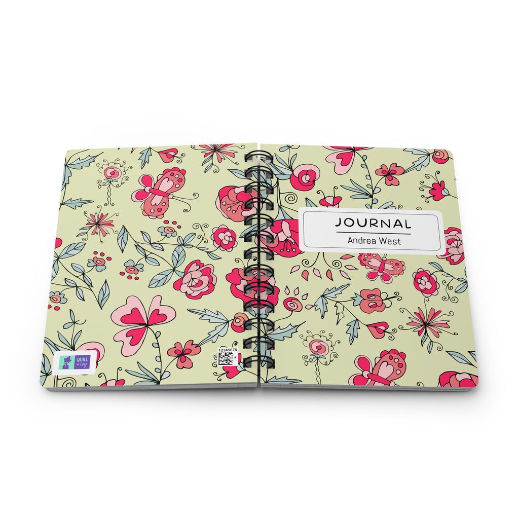 Personalizable Floral Butterfly Pattern Spiral Bound Journal