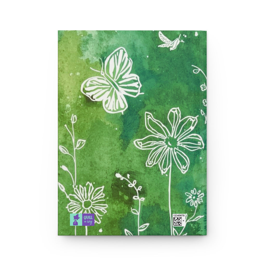 In Nature I Find Myself Hardcover Journal | Green Watercolor Butterflies & Wildflowers