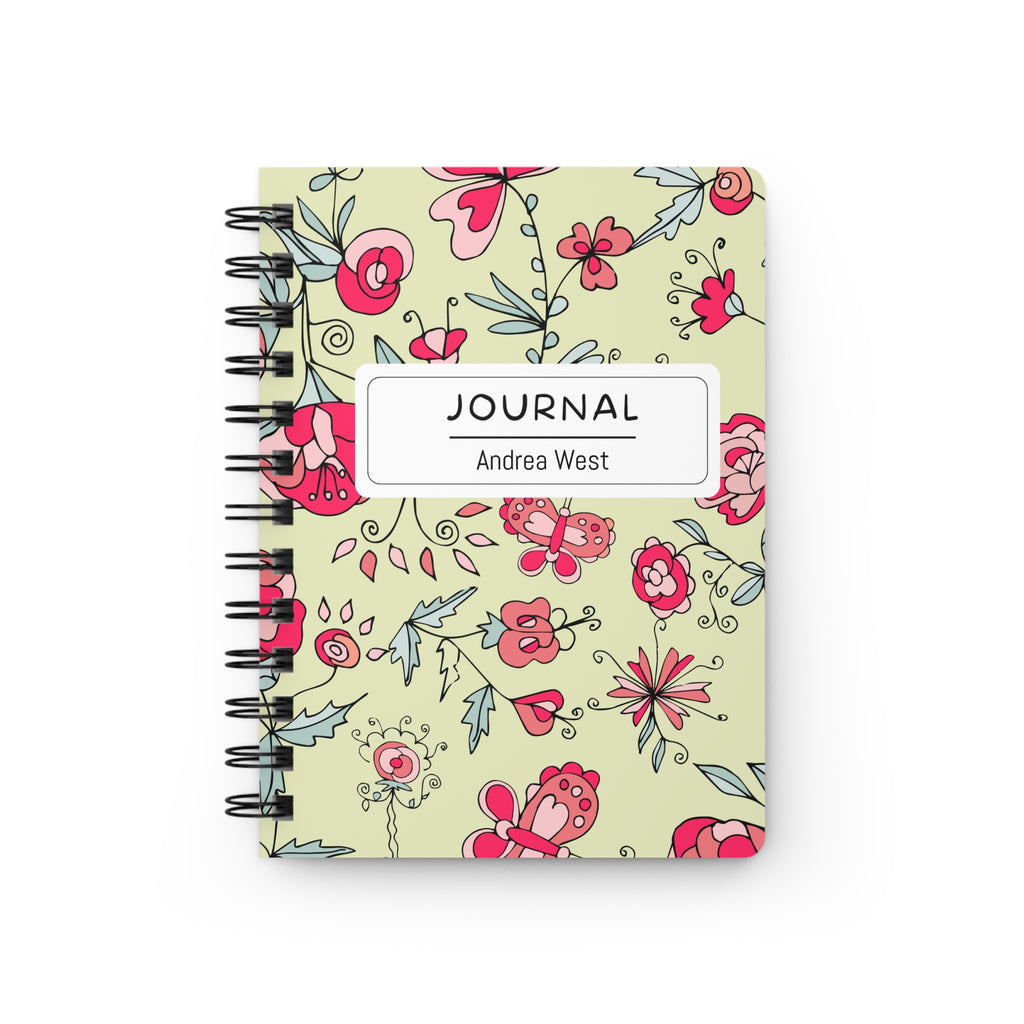 Personalizable Floral Butterfly Pattern Spiral Bound Journal