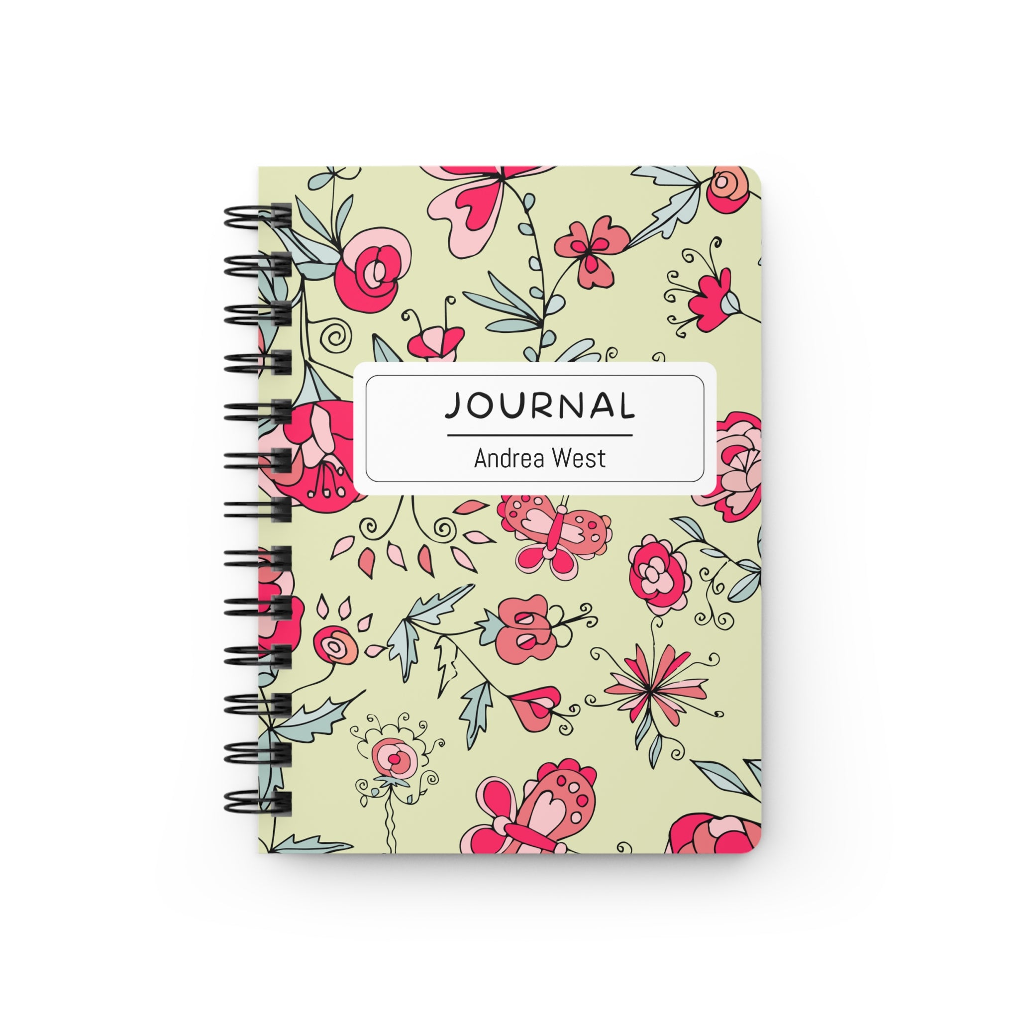 Personalizable Floral Butterfly Pattern Spiral Bound Journal