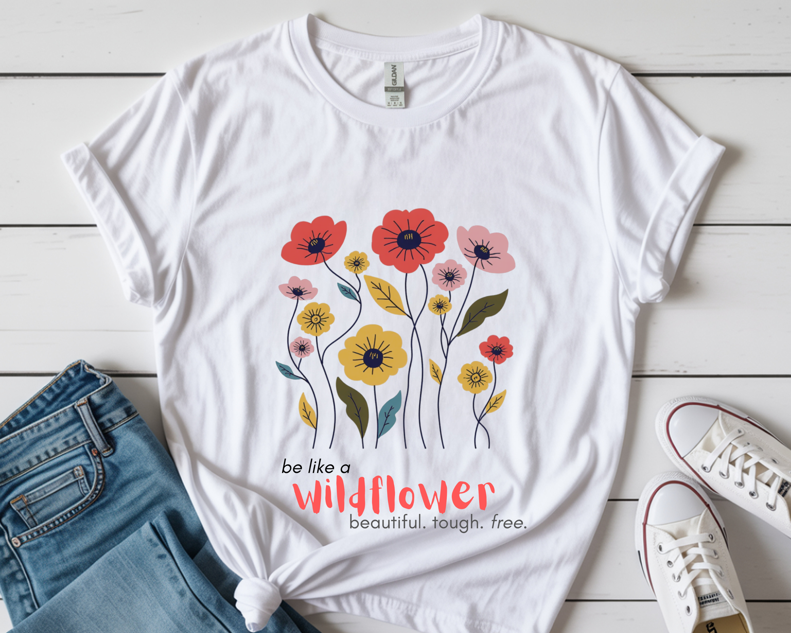 Wildflowers floral illustration T-Shirt | colorful poppy bouquet, inspirational T-Shirt