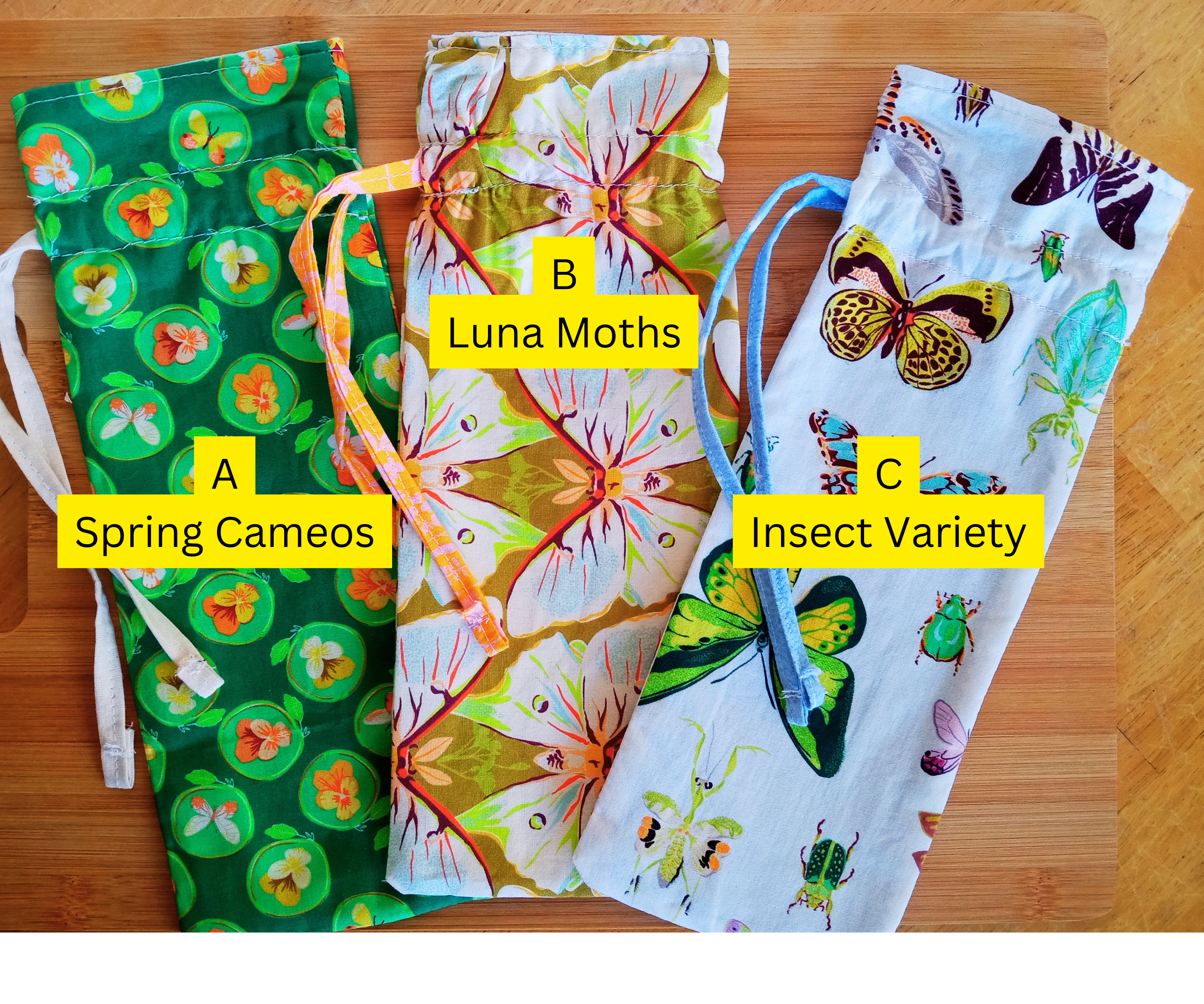 Zero Waste Plant-Based Bamboo Utensil Set in Lined Drawstring Bag, Eco Friendly Flatware