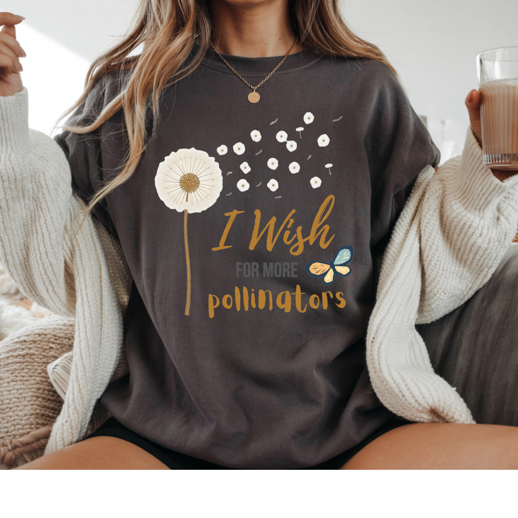 Comfort Colors I Wish For More Pollinators T-Shirt | Dandelion and Butterfly Nature Design