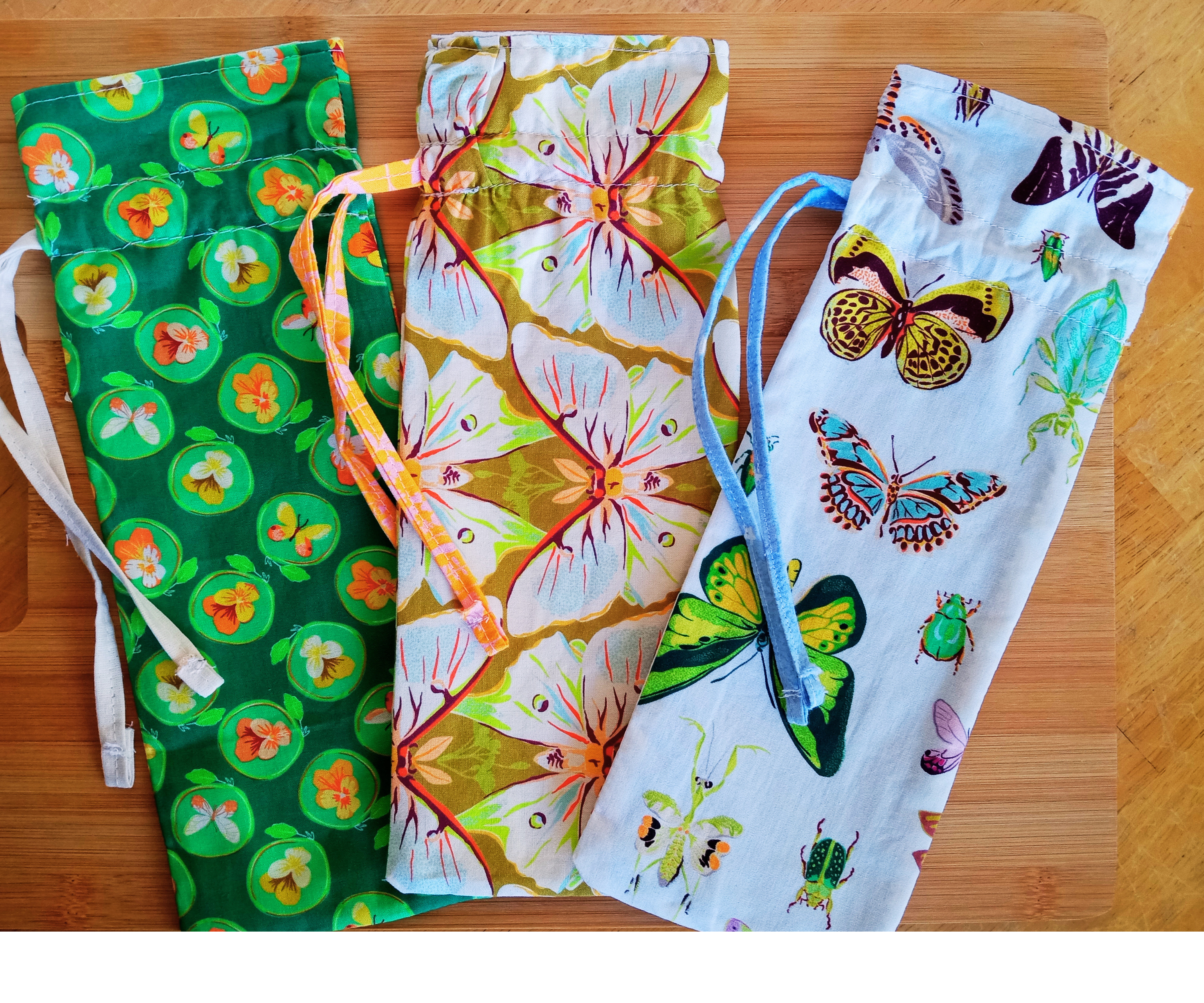 Zero Waste Plant-Based Bamboo Utensil Set in Lined Drawstring Bag, Eco Friendly Flatware