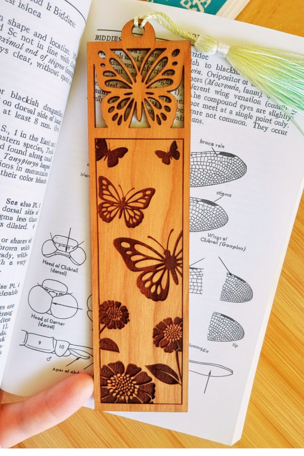 Cherry Wood Bookmark with Bees Butterflies or Hummingbirds