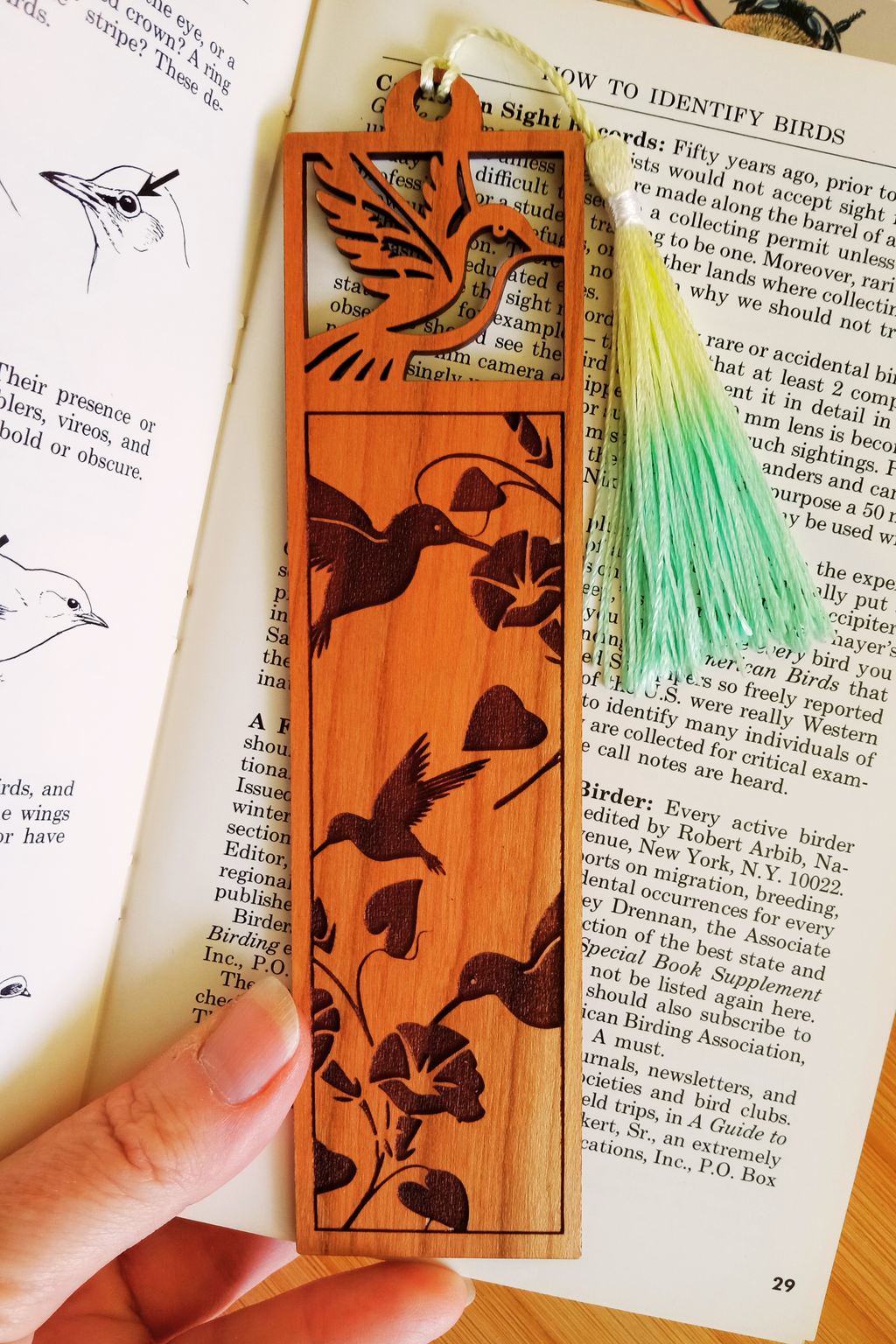 Cherry Wood Bookmark with Bees Butterflies or Hummingbirds