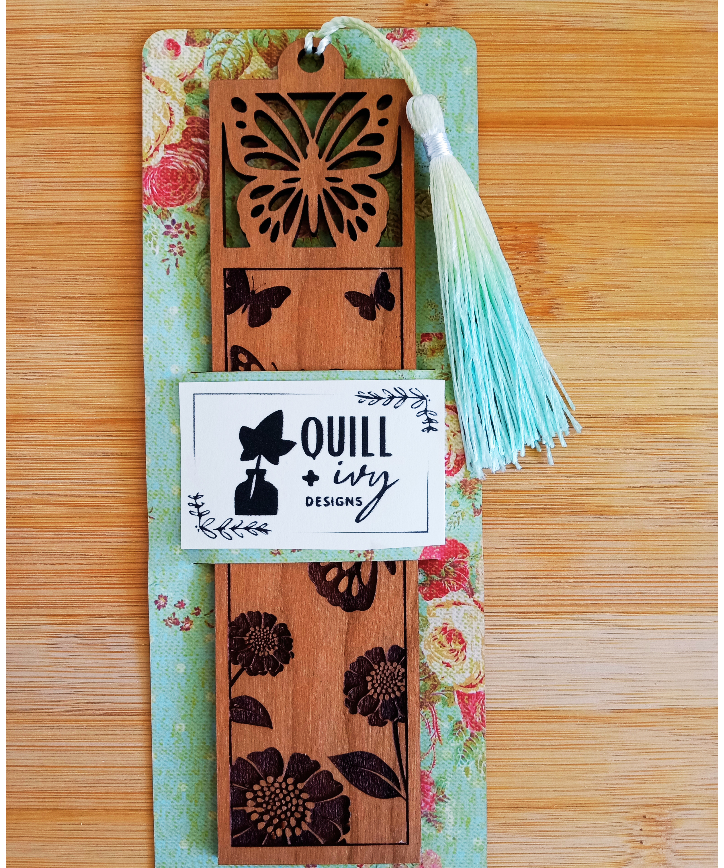 Cherry Wood Bookmark with Bees Butterflies or Hummingbirds